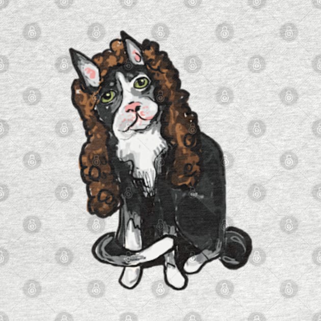 Cat in a curly brown wig by Shadoodles